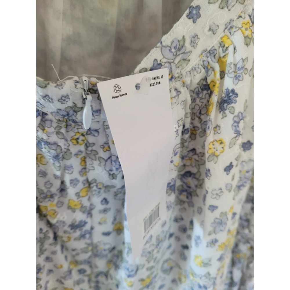 ASOS DESIGN Womens Floral Ditsy Mini Dress White Blue Yellow Open Back Size 8 #8 - Picture 9 of 11
